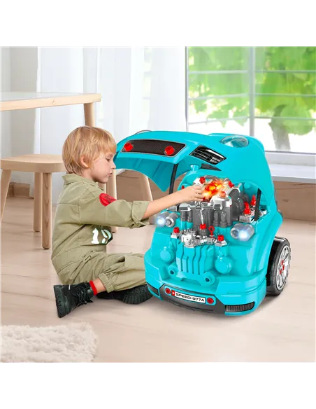 HOMCOM Kids Truck Engine Toy Set, with Horn, Light, Car Key, for Ages 3-5 Years - Teal
