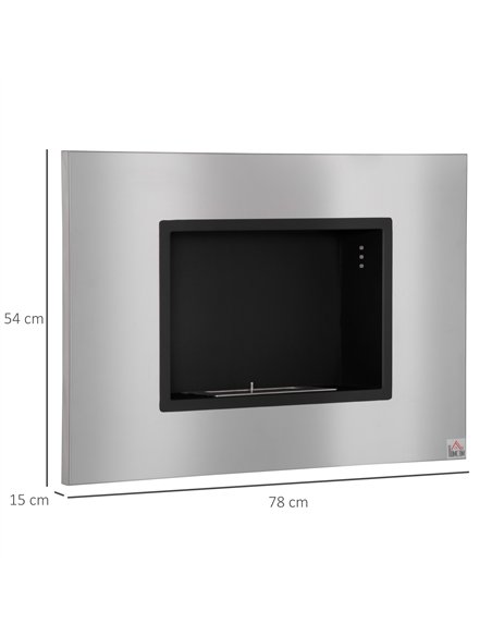 HOMCOM Wall Mounted Ethanol Fireplace, Stainless Steel Bioethanol Heater Stove Fire with 1.2L Tank, 3 Hour Burning Time, Silver