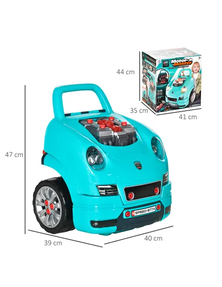 HOMCOM Kids Truck Engine Toy Set, with Horn, Light, Car Key, for Ages 3-5 Years - Teal