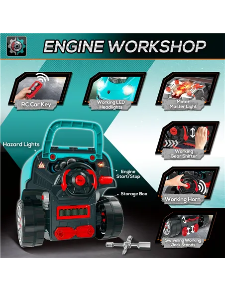 HOMCOM Kids Truck Engine Toy Set, with Horn, Light, Car Key, for Ages 3-5 Years - Teal