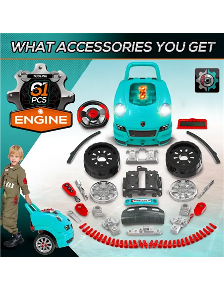 HOMCOM Kids Truck Engine Toy Set, with Horn, Light, Car Key, for Ages 3-5 Years - Teal