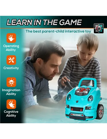 HOMCOM Kids Truck Engine Toy Set, with Horn, Light, Car Key, for Ages 3-5 Years - Teal
