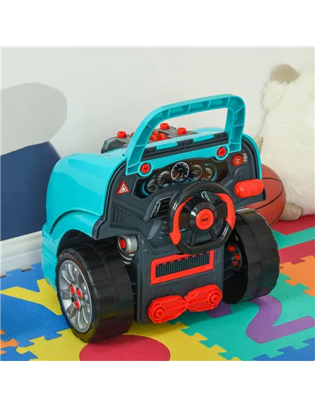 HOMCOM Kids Truck Engine Toy Set, with Horn, Light, Car Key, for Ages 3-5 Years - Teal