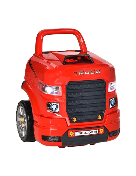 HOMCOM Kids Truck Engine Toy Set, Toddler Educational Car Service Station Playset, Take Apart Workshop, w/ RC Car Key, Steering 