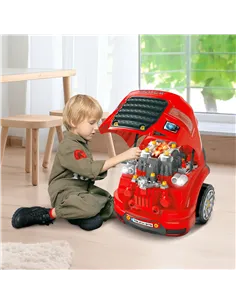 HOMCOM Kids Truck Engine Toy Set, Toddler Educational Car Service Station Playset, Take Apart Workshop, w/ RC Car Key, Steering  2
