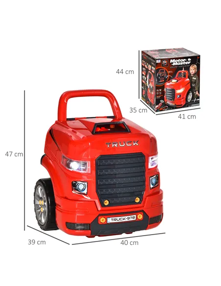 HOMCOM Kids Truck Engine Toy Set, Toddler Educational Car Service Station Playset, Take Apart Workshop, w/ RC Car Key, Steering 