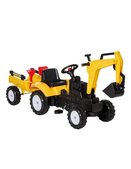 HOMCOM Kids Ride-On Construction Car, with Horn and Detachable Trailer - Yellow