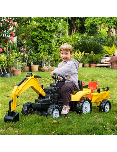 HOMCOM Kids Ride-On Construction Car, with Horn and Detachable Trailer - Yellow