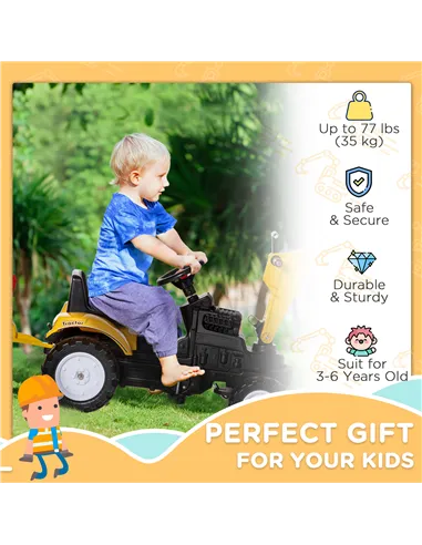 HOMCOM Kids Ride-On Construction Car, with Horn and Detachable Trailer - Yellow