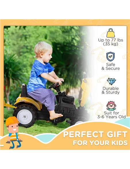 HOMCOM Kids Ride-On Construction Car, with Horn and Detachable Trailer - Yellow