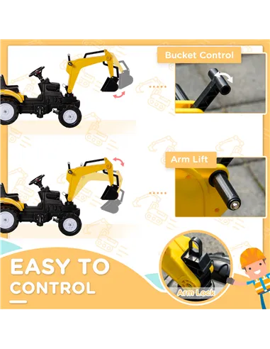 HOMCOM Kids Ride-On Construction Car, with Horn and Detachable Trailer - Yellow