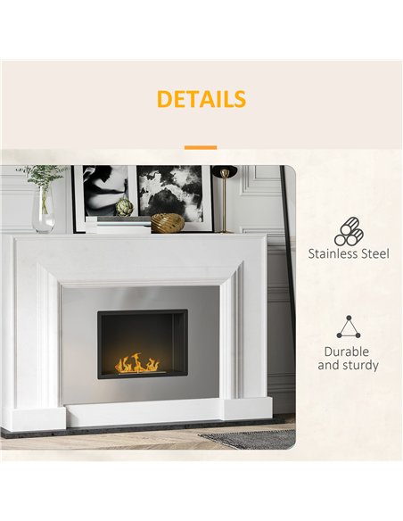 HOMCOM Wall Mounted Ethanol Fireplace, Stainless Steel Bioethanol Heater Stove Fire with 1.2L Tank, 3 Hour Burning Time, Silver
