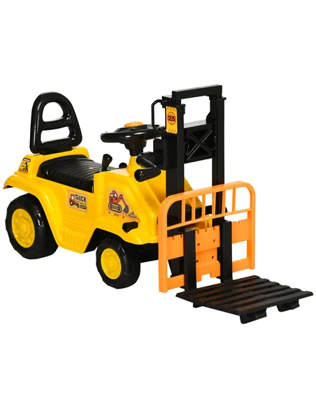 HOMCOM Kids Ride-On Construction Car, with Fork, Tray, Sounds - Yellow