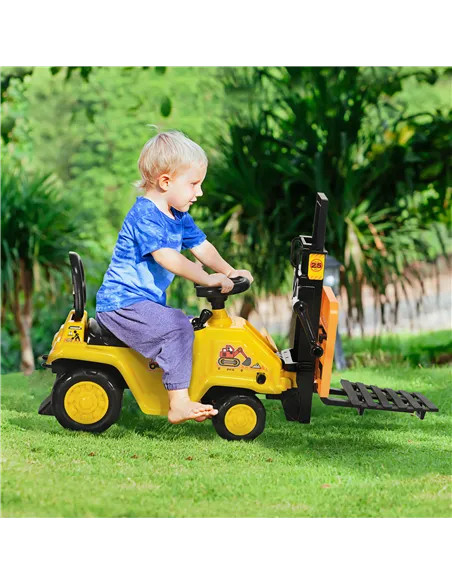 HOMCOM Kids Ride-On Construction Car, with Fork, Tray, Sounds - Yellow