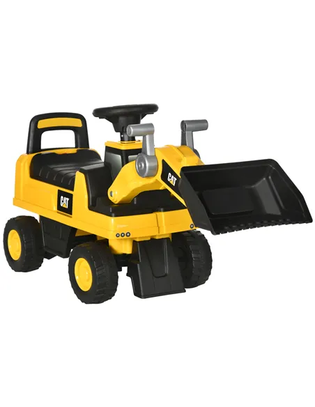 HOMCOM CAT Licensed Kids Construction Ride-On Toddler Digger Excavator Foot-To-Floor Ride-On Toy w/ Manual Shovel, Horn, Hidden 