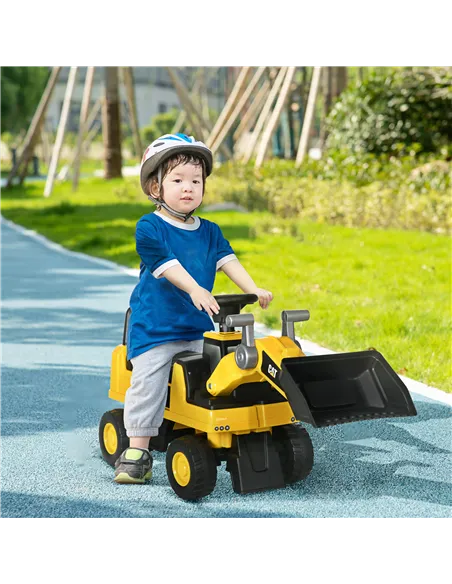 HOMCOM CAT Licensed Kids Construction Ride-On Toddler Digger Excavator Foot-To-Floor Ride-On Toy w/ Manual Shovel, Horn, Hidden 