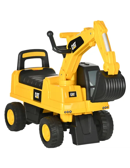 HOMCOM CAT Licensed Kids Ride on Digger Toddler Pretend Construction Play Toy Foot-To-Floor Ride-On Toy w/ Manual Shovel, Horn, 