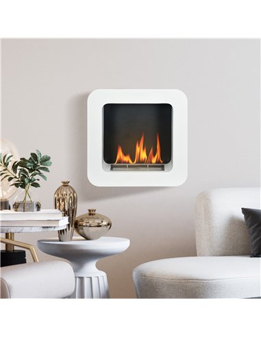 HOMCOM Wall Mounted Ethanol Fireplace, Bioethanol Heater Stove Fire with 1L Tank, 2.5 Hour Burning Time, White