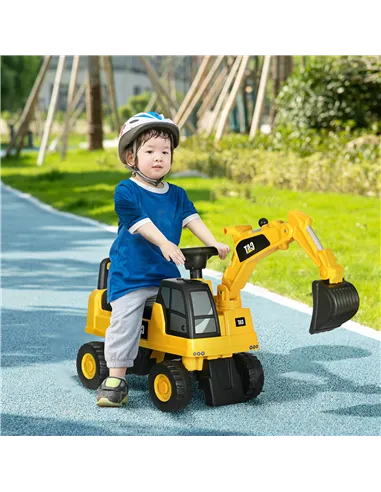 HOMCOM CAT Licensed Kids Ride on Digger Toddler Pretend Construction Play Toy Foot-To-Floor Ride-On Toy w/ Manual Shovel, Horn, 