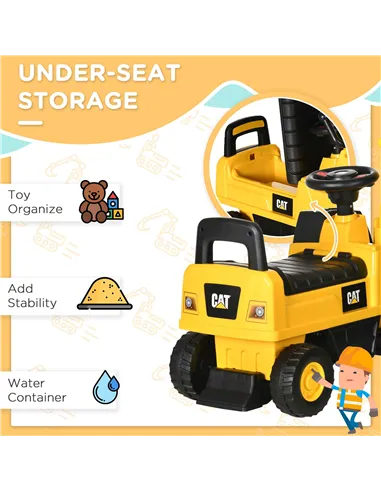 HOMCOM CAT Licensed Kids Ride on Digger Toddler Pretend Construction Play Toy Foot-To-Floor Ride-On Toy w/ Manual Shovel, Horn, 