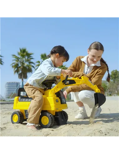 HOMCOM CAT Licensed Kids Ride on Digger Toddler Pretend Construction Play Toy Foot-To-Floor Ride-On Toy w/ Manual Shovel, Horn, 