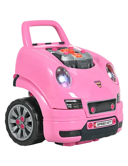 HOMCOM Kids Truck Engine Toy Set, with Horn, Light, Car Key, for Ages 3-5 Years - Pink