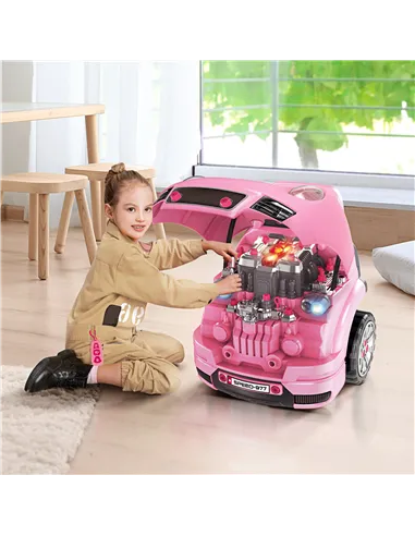 HOMCOM Kids Truck Engine Toy Set, with Horn, Light, Car Key, for Ages 3-5 Years - Pink