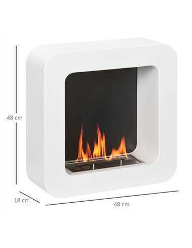 HOMCOM Wall Mounted Ethanol Fireplace, Bioethanol Heater Stove Fire with 1L Tank, 2.5 Hour Burning Time, White