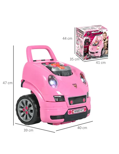 HOMCOM Kids Truck Engine Toy Set, with Horn, Light, Car Key, for Ages 3-5 Years - Pink