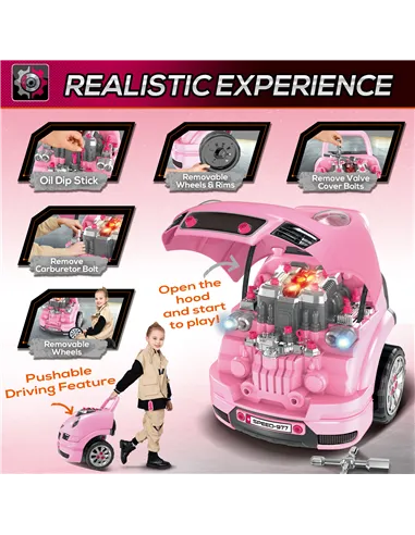 HOMCOM Kids Truck Engine Toy Set, with Horn, Light, Car Key, for Ages 3-5 Years - Pink