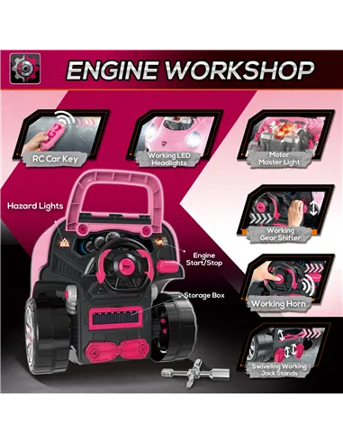 HOMCOM Kids Truck Engine Toy Set, with Horn, Light, Car Key, for Ages 3-5 Years - Pink