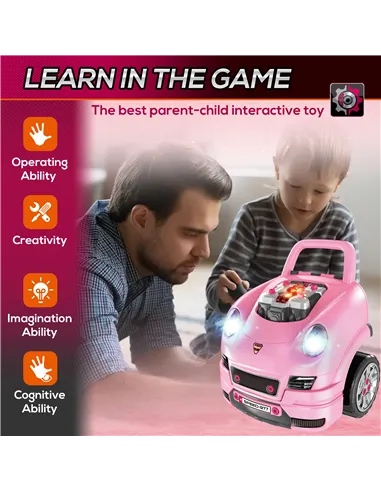 HOMCOM Kids Truck Engine Toy Set, with Horn, Light, Car Key, for Ages 3-5 Years - Pink