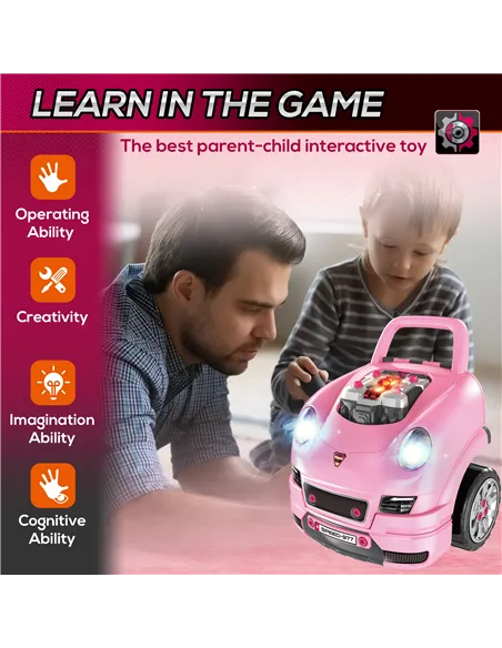 HOMCOM Kids Truck Engine Toy Set, with Horn, Light, Car Key, for Ages 3-5 Years - Pink