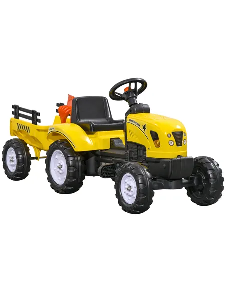 HOMCOM Kids Ride on Tractor with Back Trailer, Shovel & Rake, Horn, Four Wheels Tractor Toy for Child Toddler