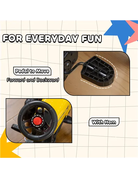 HOMCOM Kids Ride on Tractor with Back Trailer, Shovel & Rake, Horn, Four Wheels Tractor Toy for Child Toddler