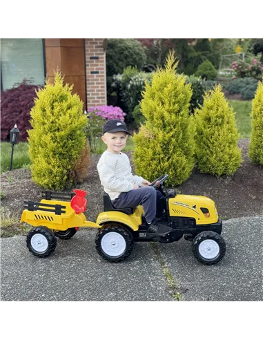 HOMCOM Kids Ride on Tractor with Back Trailer, Shovel & Rake, Horn, Four Wheels Tractor Toy for Child Toddler