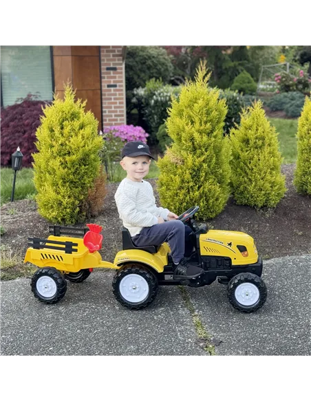 HOMCOM Kids Ride on Tractor with Back Trailer, Shovel & Rake, Horn, Four Wheels Tractor Toy for Child Toddler