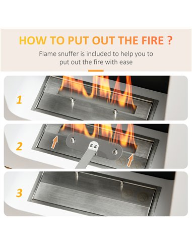 HOMCOM Wall Mounted Ethanol Fireplace, Bioethanol Heater Stove Fire with 1L Tank, 2.5 Hour Burning Time, White