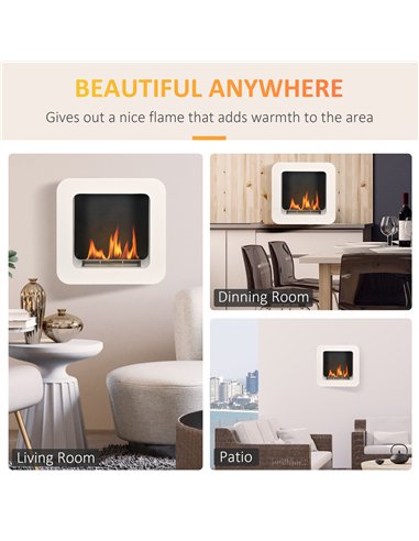 HOMCOM Wall Mounted Ethanol Fireplace, Bioethanol Heater Stove Fire with 1L Tank, 2.5 Hour Burning Time, White