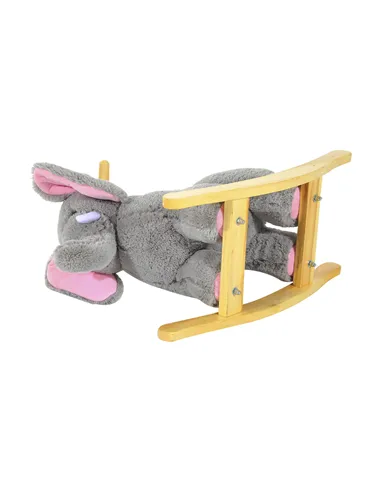 HOMCOM Kids Children Rocking Horse Plush Ride on Animal Wooden Riding Traditional Rocker Gift w/32 nursery rhymes (Grey Elephant