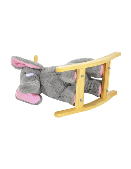 HOMCOM Kids Children Rocking Horse Plush Ride on Animal Wooden Riding Traditional Rocker Gift w/32 nursery rhymes (Grey Elephant