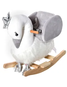 HOMCOM Kids Children Rocking Horse Plush Ride On Swan w/ Sound Wood Base Seat Safety Belt Toddler Baby Toy Rocker 18 - 36 Months