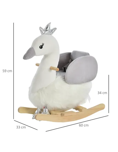HOMCOM Kids Children Rocking Horse Plush Ride On Swan w/ Sound Wood Base Seat Safety Belt Toddler Baby Toy Rocker 18 - 36 Months