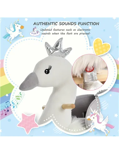 HOMCOM Kids Children Rocking Horse Plush Ride On Swan w/ Sound Wood Base Seat Safety Belt Toddler Baby Toy Rocker 18 - 36 Months