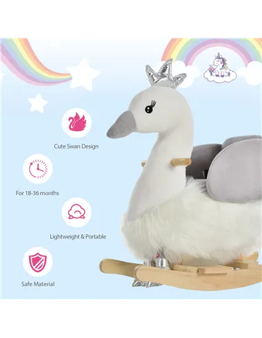 HOMCOM Kids Children Rocking Horse Plush Ride On Swan w/ Sound Wood Base Seat Safety Belt Toddler Baby Toy Rocker 18 - 36 Months