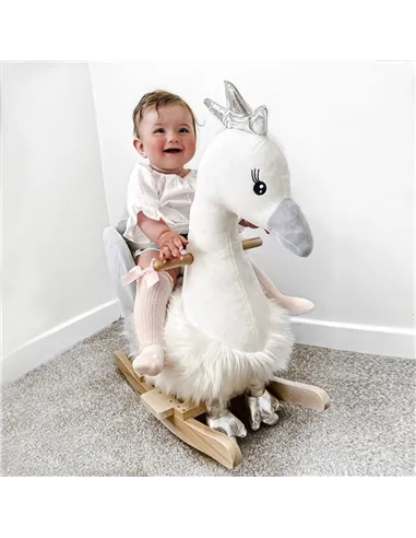 HOMCOM Kids Children Rocking Horse Plush Ride On Swan w/ Sound Wood Base Seat Safety Belt Toddler Baby Toy Rocker 18 - 36 Months