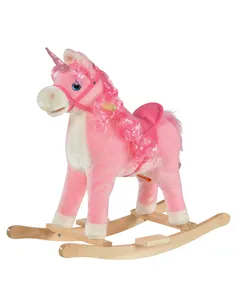 HOMCOM Kids Plush Rocking Horse Ride On Unicorn w/ Sound Moving Mouth Wagging Tail Children Rocker Toy Gift 3-6 Years Pink