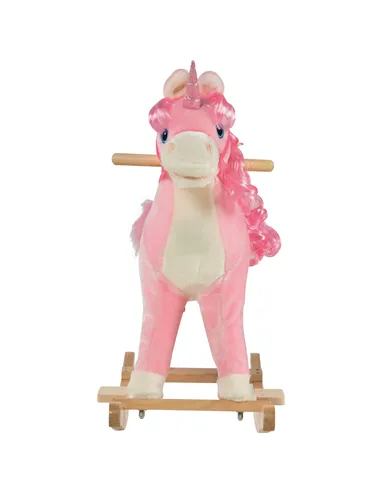 HOMCOM Kids Plush Rocking Horse Ride On Unicorn w/ Sound Moving Mouth Wagging Tail Children Rocker Toy Gift 3-6 Years Pink