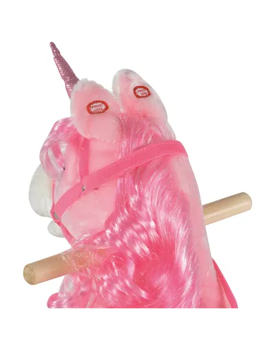 HOMCOM Kids Plush Rocking Horse Ride On Unicorn w/ Sound Moving Mouth Wagging Tail Children Rocker Toy Gift 3-6 Years Pink