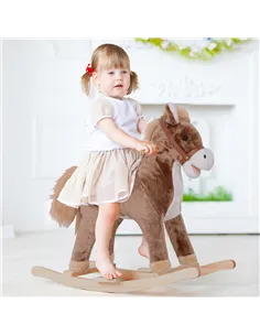 HOMCOM Kids Children Plush Rocking Horse Wooden Base Ride On Toy Rocker with Handle Grip Traditional Toy Fun Gift for Age 3+ (Br 2